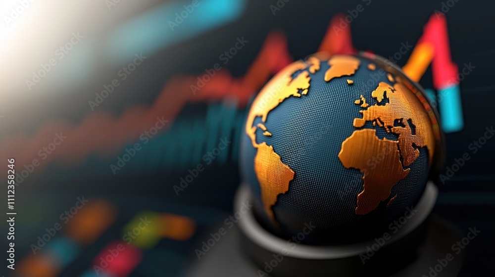 Poster 3d globe with metallic textures and colorful background