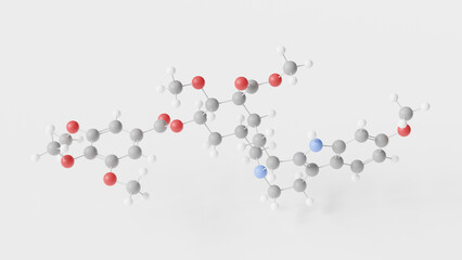 reserpine molecule 3d, molecular structure, ball and stick model, structural chemical formula antihypertensive agent