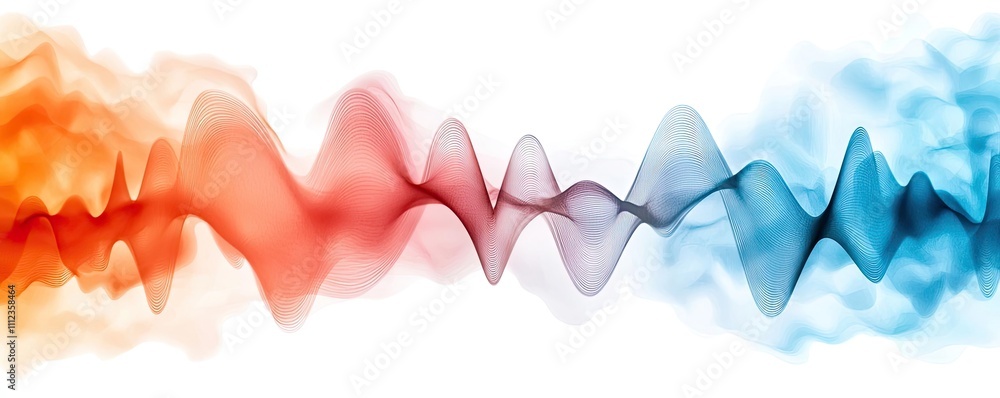 Poster colorful wave patterns in red and blue on a white isolate background.