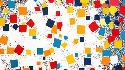 A pixelated mosaic of brightly colored blocks, creating a digital pattern on a clean, white background