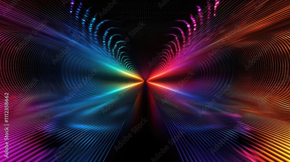Poster vibrant abstract waves of neon colors on a dark background, creating a dynamic flow.