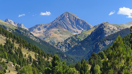 Obraz premium Majestic Mountain Landscape Under a Clear Blue Sky