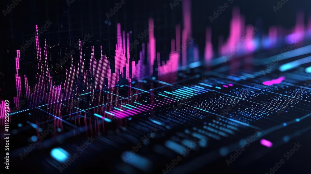 Poster digital graph with vibrant colors showcasing data analysis and trends.
