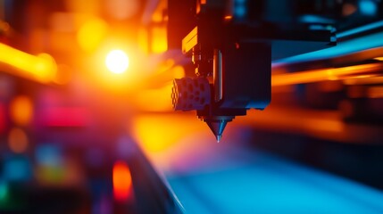 A 3D printer is actively extruding complex architectural designs under bright office lighting, showcasing precision and innovation in a contemporary setup