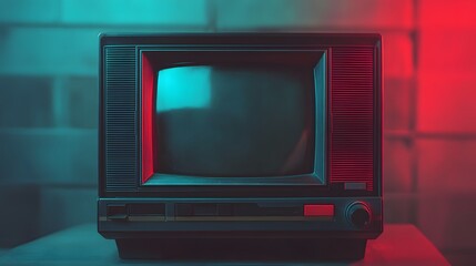 Retro Television Set Illuminated In Neon Lights