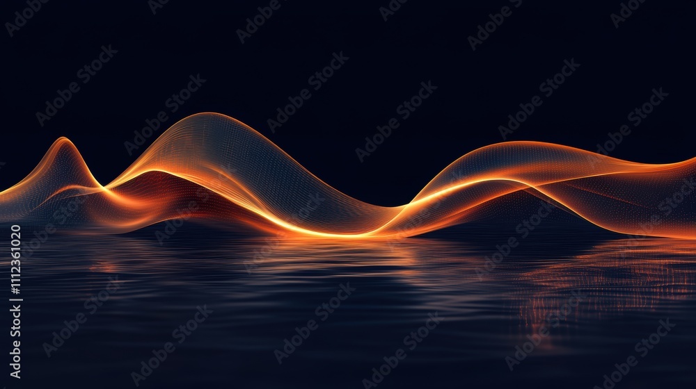 Poster abstract waves of light create a stunning visual effect over a dark reflective surface, showcasing f