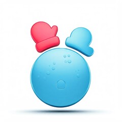 Modern 3D Snowball Fight Icon, Glossy White with Colorful Gloves, Sleek Design