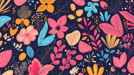 Creative 2D Doodle Floral Illustrations Text Space for Versatile Designs, Greeting Cards, Invitations