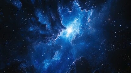 Obraz premium Majestic Cosmic Nebula with Twinkling Stars and Vibrant Blue and Purple Colors Illustrating the Wonders of the Universe in Deep Space