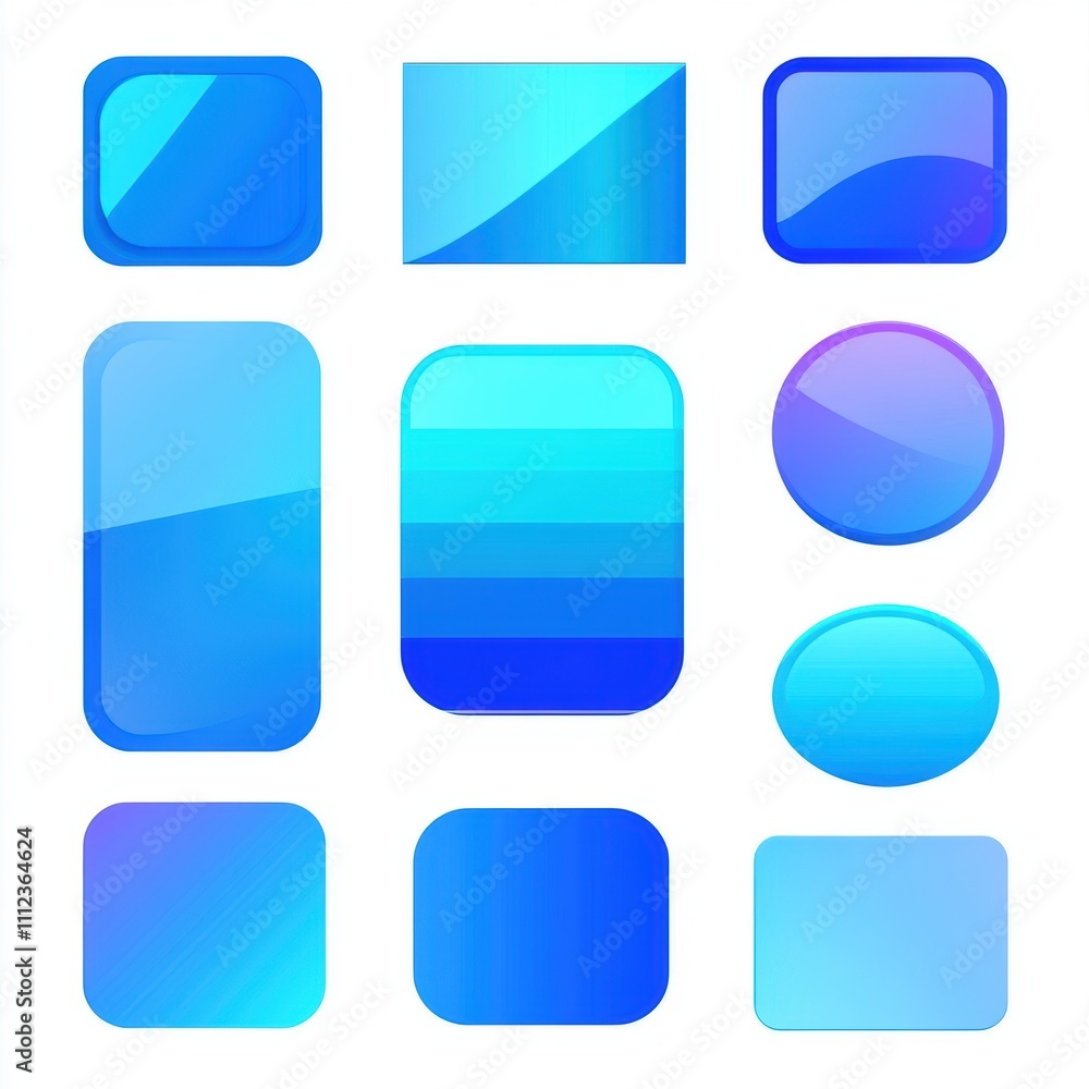 Poster a collection of vibrant blue geometric shapes with varying transparency and textures suitable for di