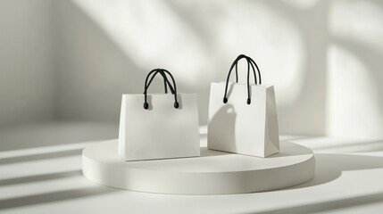 Elegant duo matte white gift bags with black handles.