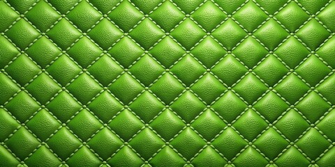 Fototapeta premium Green quilted leather material with realistic perspective view, luxury, textured, background, upholstery, fashion