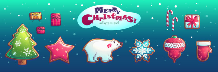 Set of Christmas and New Year characters and objects