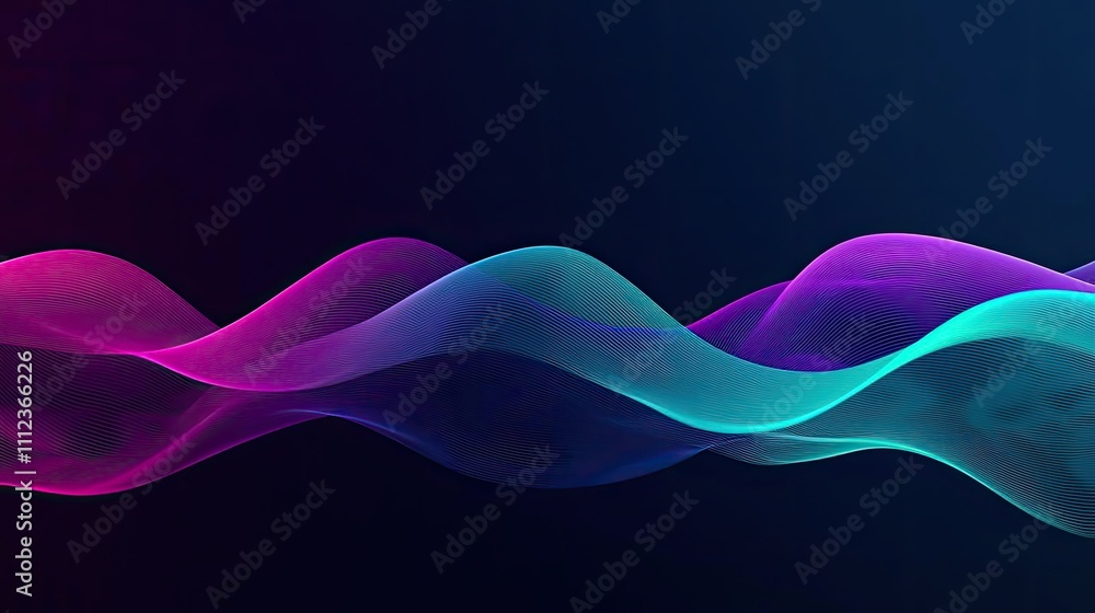 Poster vibrant colorful waves on a dark background, flowing and dynamic visual effect.