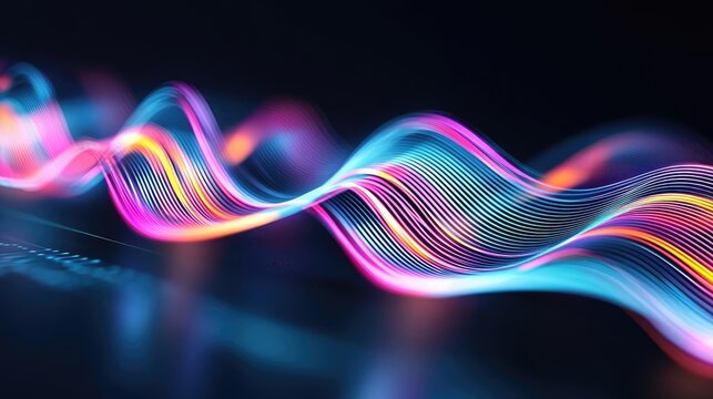 Colorful abstract waves in vibrant hues over a dark background