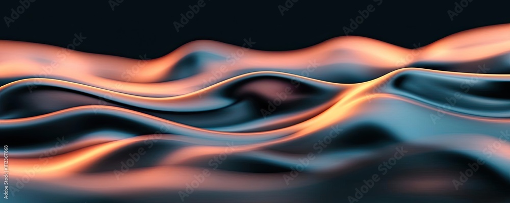 Poster abstract waves in shades of blue and orange, creating a fluid and dynamic visual effect.