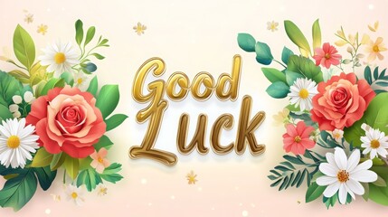 Good luck signage with flowery design.