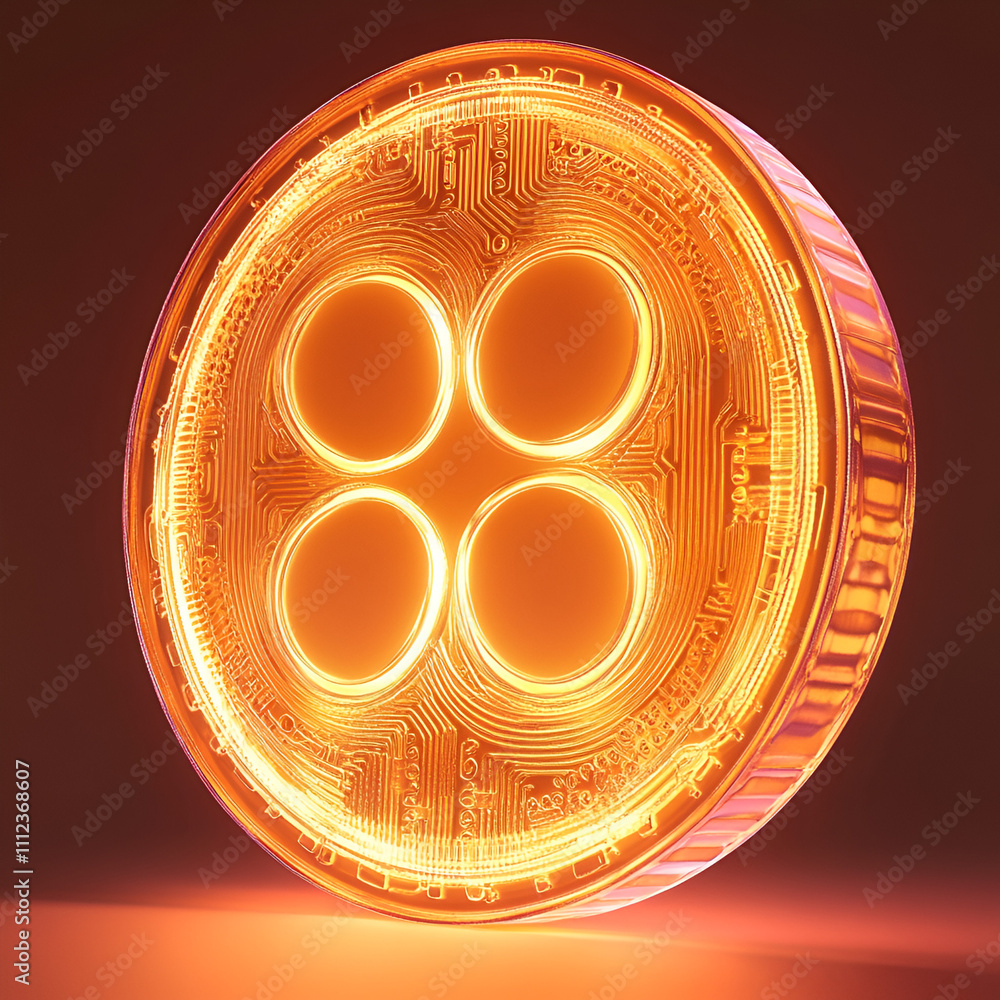 Poster futuristic orange coin digital realm 3d rendering abstract environment close-up view cryptocurrency 