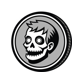 3D Black Outlined Coin with Zombie Head Vector Illustration