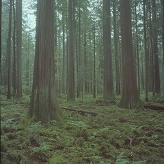 Obraz premium Enchanting Evergreen Forest with Lush Mossy Undergrowth