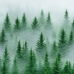 Obraz premium Enchanting Evergreen Forest Shrouded in Misty Dawn