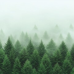 Fototapeta premium Enchanting Foggy Evergreen Forest Landscape in Misty Morning
