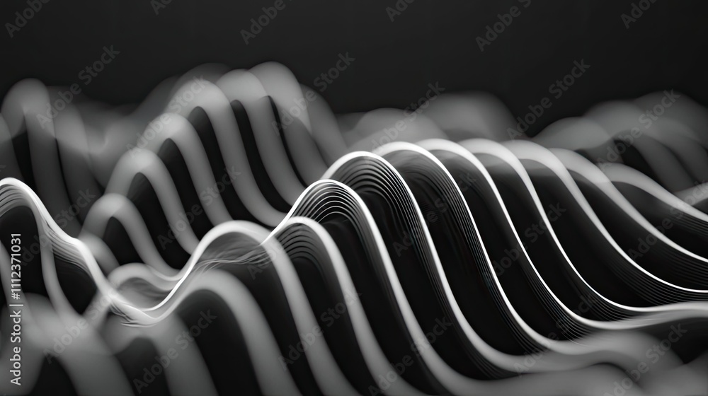 Poster Abstract wave patterns in black and white on a smooth surface.