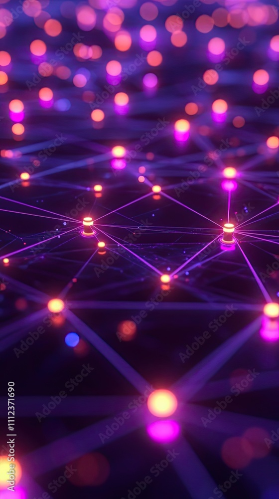 Poster abstract network illuminating nodes with purple lines