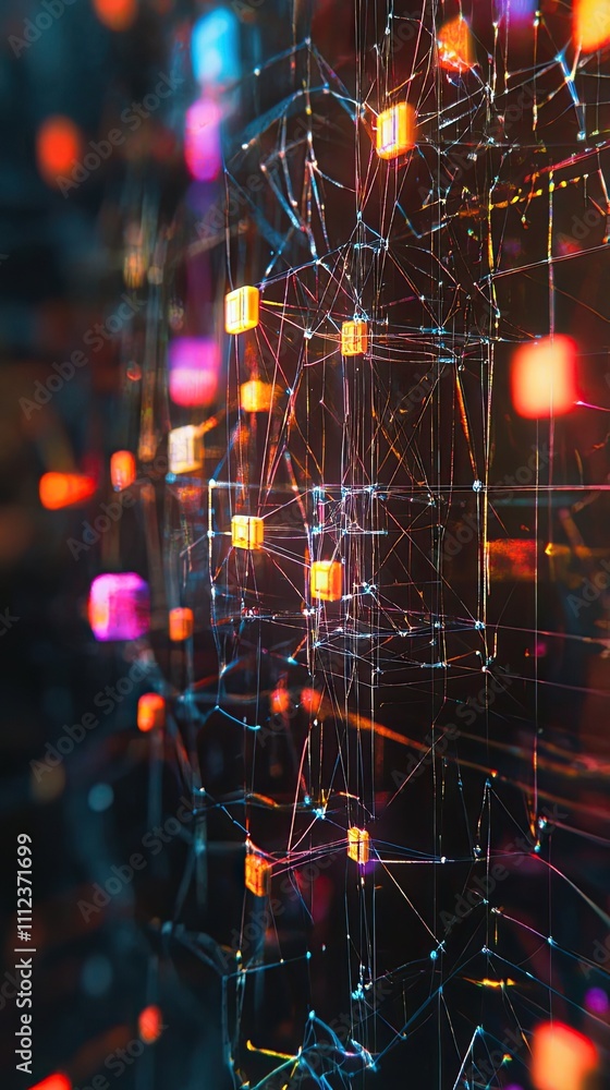 Poster abstract network structure with illuminated cubes