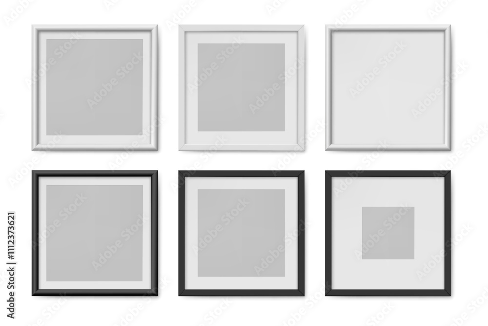 Poster photo or picture frames, isolated set of realistic borders with mockup or template. vector drawing o