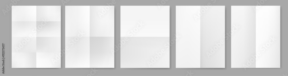 Aufkleber Rectangular sheet of paper folded along middle lines and into smaller parts, views from both sides. Vector bent to create shape, form or design of cards, booklets or artistic origami folding