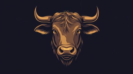 Obraz premium A stylized illustration of a bull's head with prominent horns and detailed fur.