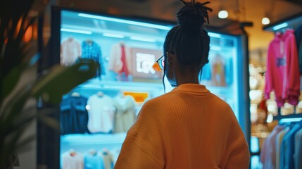 A person shopping online for fast fashion items, scrolling through a website with various trendy clothing options.