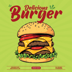 Delicious Burger social media post banner template