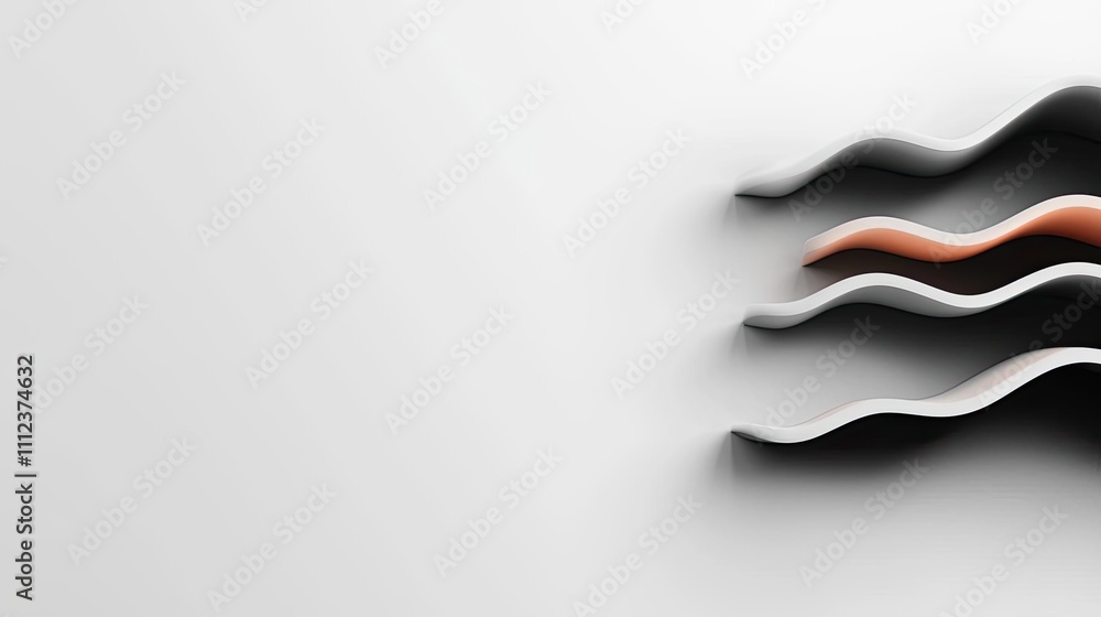 Poster abstract wavy lines in contrasting colors on a smooth white isolate background.