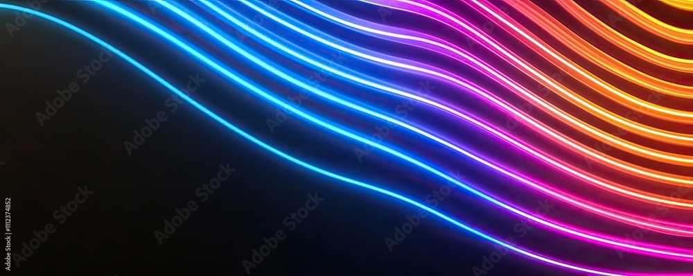 Poster abstract colorful light waves on dark background, vibrant and dynamic visual effect.