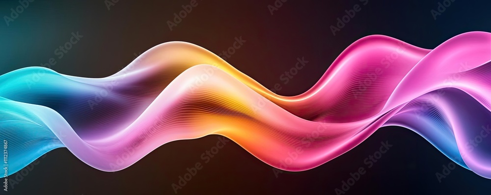 Poster colorful wave patterns on a dark background, visually dynamic and modern aesthetic.