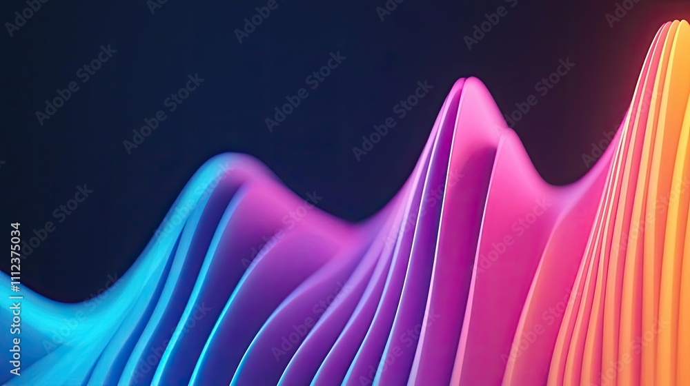 Poster abstract colorful wave patterns on a dark background.