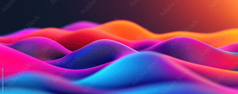 Poster colorful waves, smooth texture, and dynamic flow on a dark gradient background.