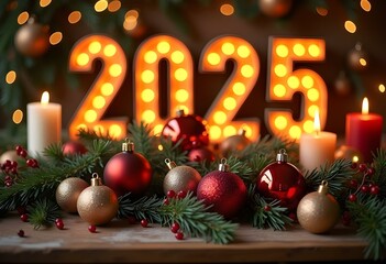 A realistic and high-quality photo of a snowy city square at night. A massive, beautifully decorated Christmas tree stands at the center, adorned with shimmering lights, ornaments, and a glowing star 