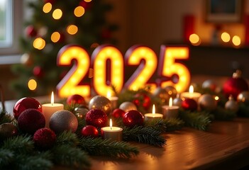 A realistic and high-quality photo of a snowy city square at night. A massive, beautifully decorated Christmas tree stands at the center, adorned with shimmering lights, ornaments, and a glowing star 