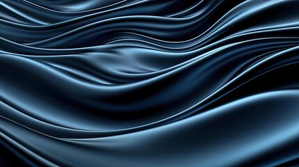 Obraz premium Flowing waves of deep blue satin fabric, soft texture, elegant drapes, artistic background.
