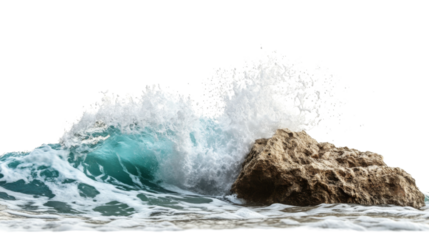 Sea wave hitting rock transparent background