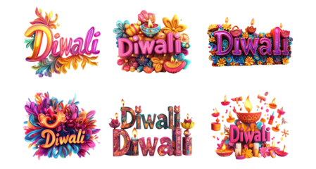 Pack PNG collage with bold typography that says Diwali set against a transparent background