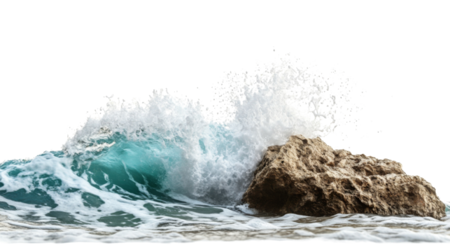 Sea wave hitting rock transparent background