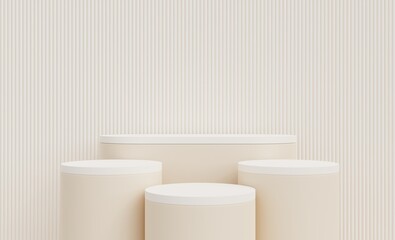 Beige podium. Beige background for beauty products, spa, fashion, natural cosmetics. 3D rendering.
