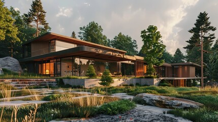 Architectural design leisure club house in the mountains