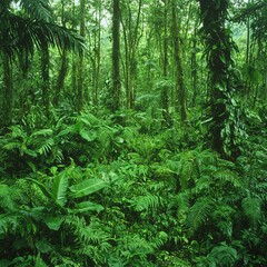 Lush Tropical Rainforest Undergrowth and Tall Trees