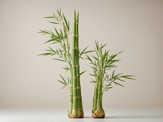 A fresh bamboo shoot placed upright on a pure white background.