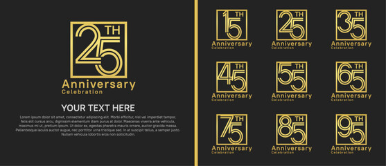 logo anniversary set. golden color with square on black background for special event